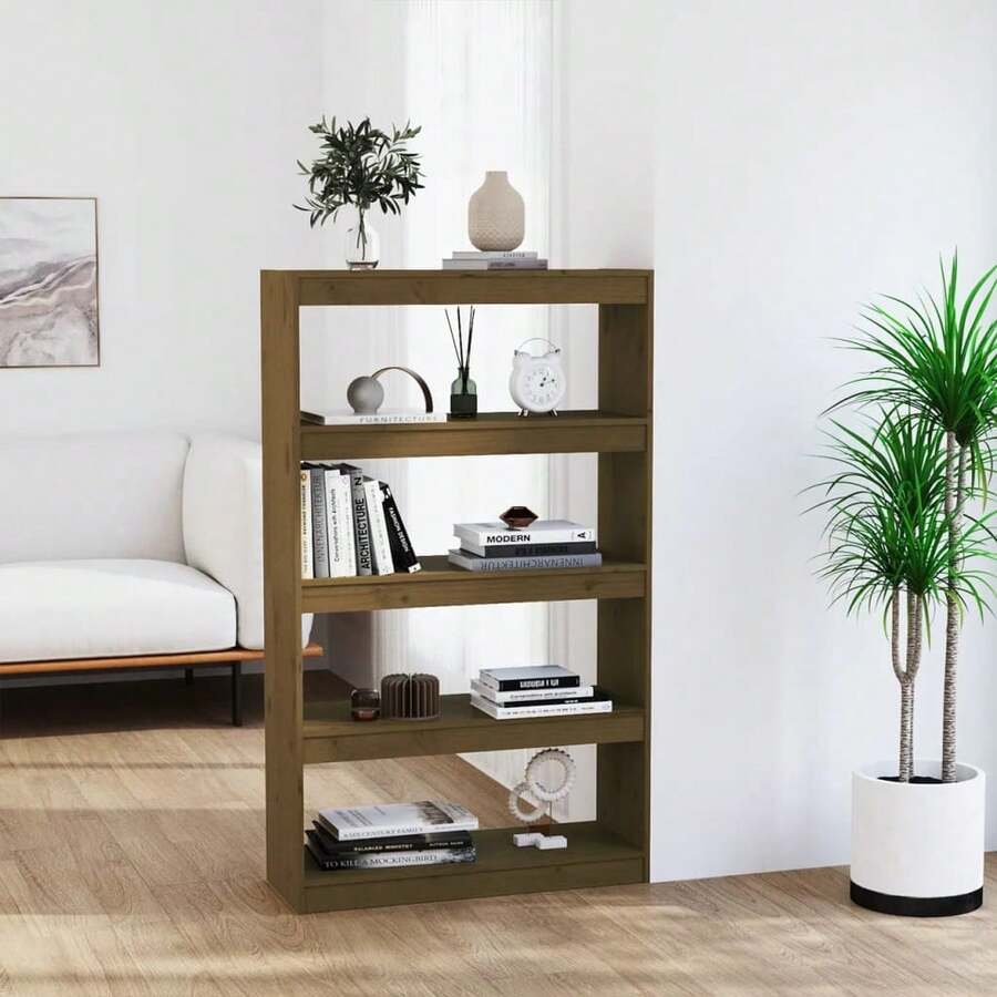 vidaXL Biblioteca/separador de piezas marrón miel 80x30x135,5 cm Pin - Marrón - Ver 1