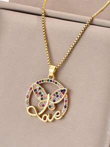 1pc Geometric Circle & Butterfly Pendant Necklace, Unique Design, INS Style Fashion Jewelry, Versatile For Daily And Commute (OPP Bag Packaging)