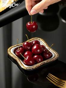 Dengcoo 1/3/6pcs Frosted Gilt Edged Cake Plate, Seasoning Plate, Butter Plate, Cup Holder, Square Cup Holder, Cup Mat, Dinner Plate, Date Plate, Candy Plate, Türkiye Black Tea Cup Plate, For Home, Cafe, Festival - Tray - View 4