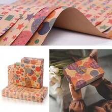 Papel de Regalo Cumpleaos, Envolver Regalos Decoracion, Lindo Papel de Regalo,70x50cm por Rollo, Impresin Colorida, con Cinta de Doble Cara, Cuerda, Etiquetas Papels para Navidad, cumpleaos, Halloween, decoracin para fiesta de boda (Colorido-yuan) - Colorido-yuan - Ver 5
