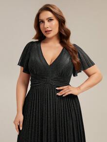 Plus Size Deep V Neck Ruffle Sleeve Sexy Evening Maxi Dress, Party Dress, Wedding Guest Dress, Formal Dress, Gown - Black - View 5