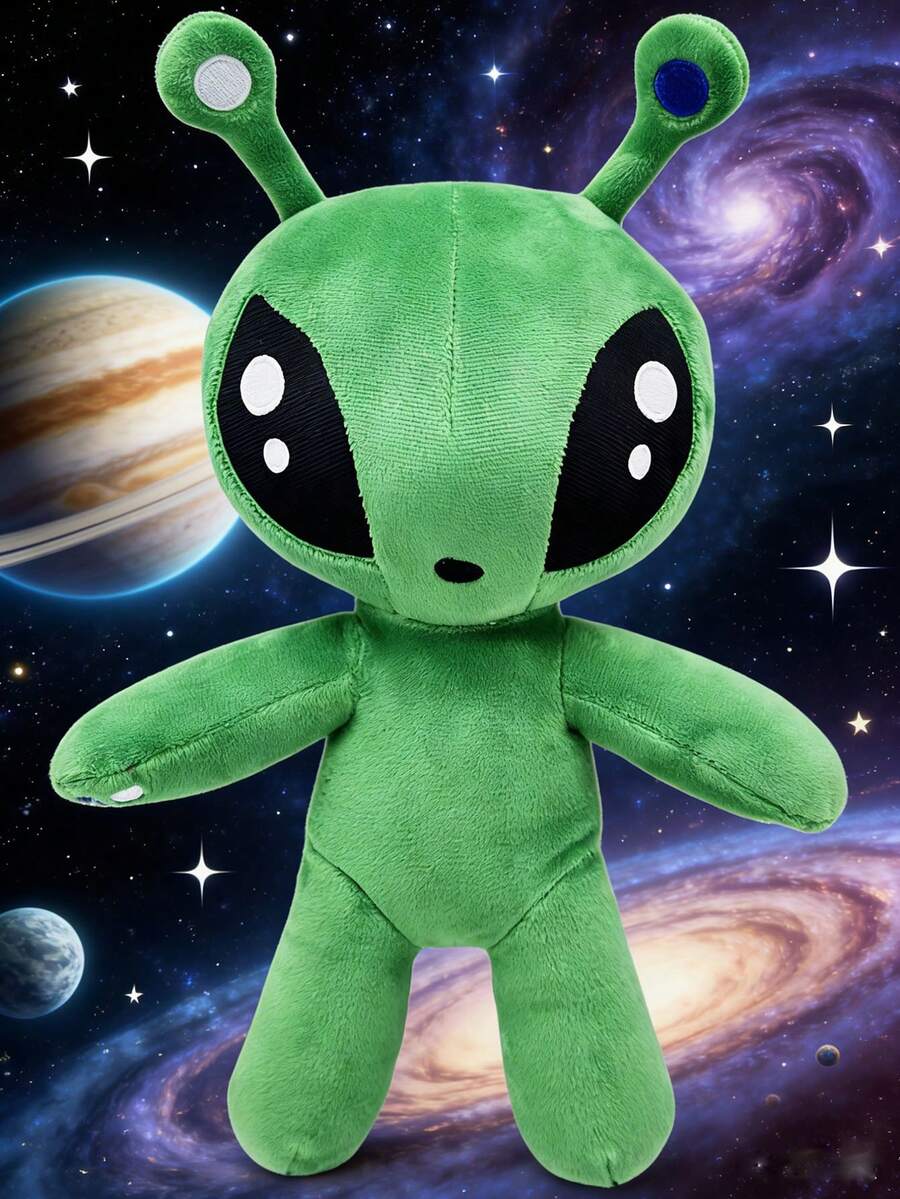 34厘米/13.39英寸外星人毛绒玩具，绿色大眼睛外星人动漫毛绒玩具，柔软外星人创意礼物，生日派对家居房间装饰，圣诞节万圣节 - 綠色 - 查看 1