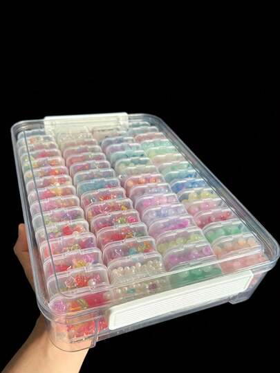 60pcs Transparent Storage Box Set With 60 Detachable Plastic Containers, Stackable Organizer Boxes With Lids And Dividers (1 Compartment - 60 Compartments Options), Durable Craft Storage Case With Snap Buckles And Handles, Ideal Gift For Beading, Jewelry Making, Diamond Painting, Embroidery Enthusiasts