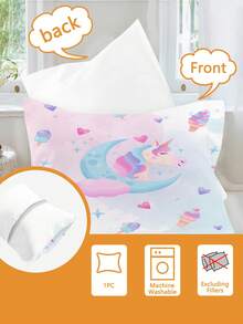 2件套独角兽、月亮、冰淇淋趣味双面印花儿童床上用品套装，100%涤纶，3D双面印花动漫卡通儿童床上用品套装，男女童均适用（1个单面印花枕套+1个双面印花被套，不含填充物） - 彩色 - 查看 5