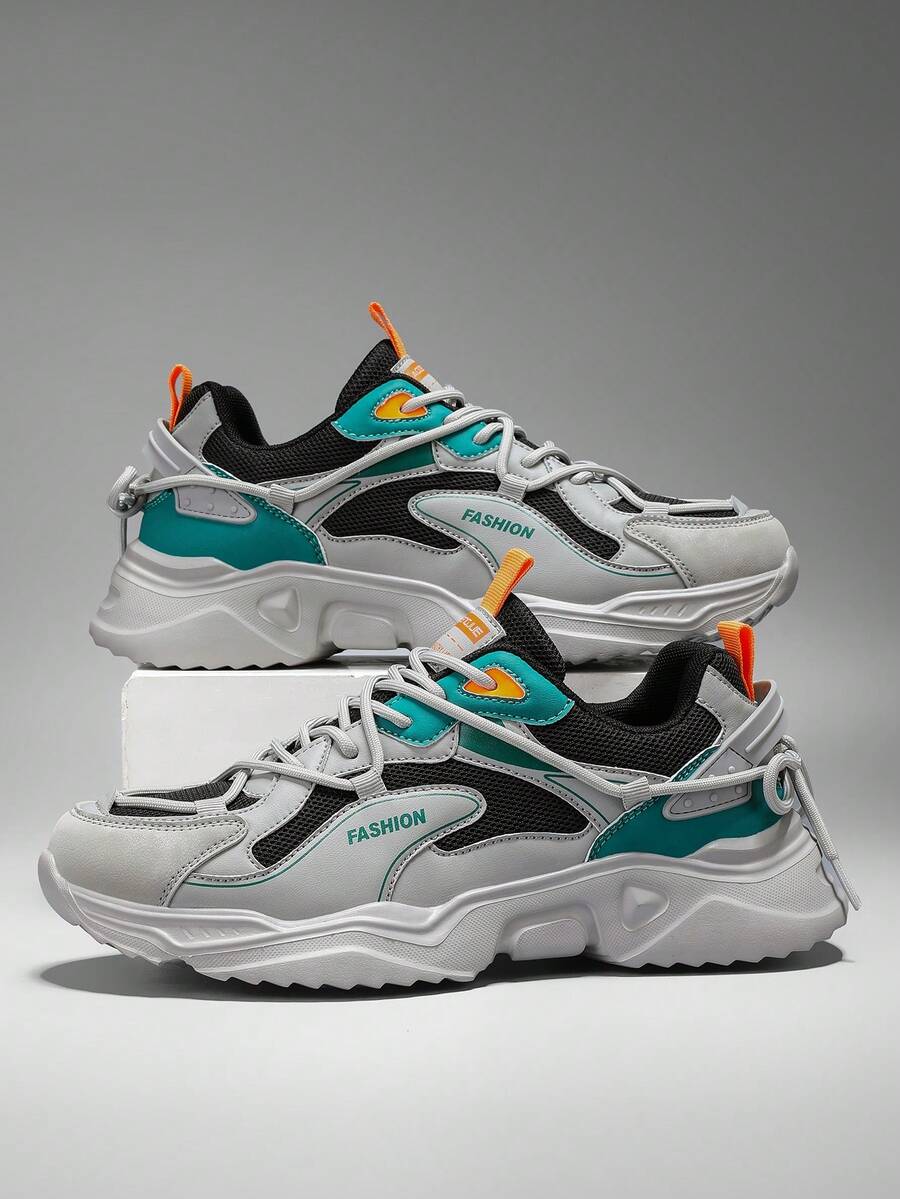 Giày thể thao ngoài trời cổ thấp phối màu cam và xanh lá cây thời trang nam, giày sneaker thoải mái hàng ngày để đi bộ đường dài và hoạt động ngoài trời.