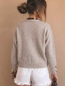 Áo khoác cardigan dệt kim cổ chữ V cài nút hình trái tim SEREN dành cho nữ, màu đen, dáng rộng, thích hợp cho ngày Valentine. - Lạc đà - Xem 5