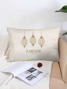 1/2/4pcs , Glam Style Ramadan Hanging Lanterns Print Throw Pillow Cover, 11.8x19.7Inch, Machine Washable Polyester, Zipper Closure, Decorative Cushion Case For Various Room Types - White Gold - View 2