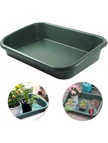 Khay trồng cây đa năng màu xanh lá cây, kích thước 16,9" x 11,8" x 3,14", thích hợp để gieo hạt, trộn đất, trồng cây và bảo quản chậu, phù hợp với đất trồng cây mọng nước và xương rồng, đa dụng cho làm vườn trong nhà và ngoài trời, chất liệu nhựa nhẹ. - Khay đựng đồ làm vườn - Xem 1