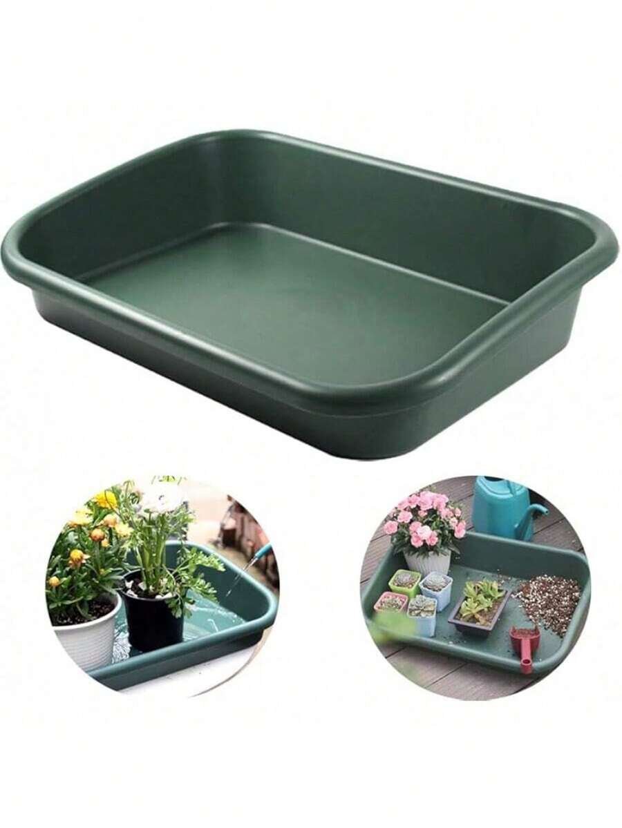 Khay trồng cây đa năng màu xanh lá cây, kích thước 16,9" x 11,8" x 3,14", thích hợp để gieo hạt, trộn đất, trồng cây và bảo quản chậu, phù hợp với đất trồng cây mọng nước và xương rồng, đa dụng cho làm vườn trong nhà và ngoài trời, chất liệu nhựa nhẹ. - Khay đựng đồ làm vườn - Xem 1