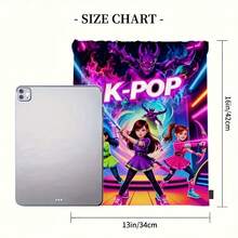 Mattel 1个K-Pop动漫图案印花抽绳背包 - 色彩鲜艳的人物设计，耐用的牛津布面料，带口袋，方便携带，非常适合健身、瑜伽和旅行 - 彩色 - 查看 2