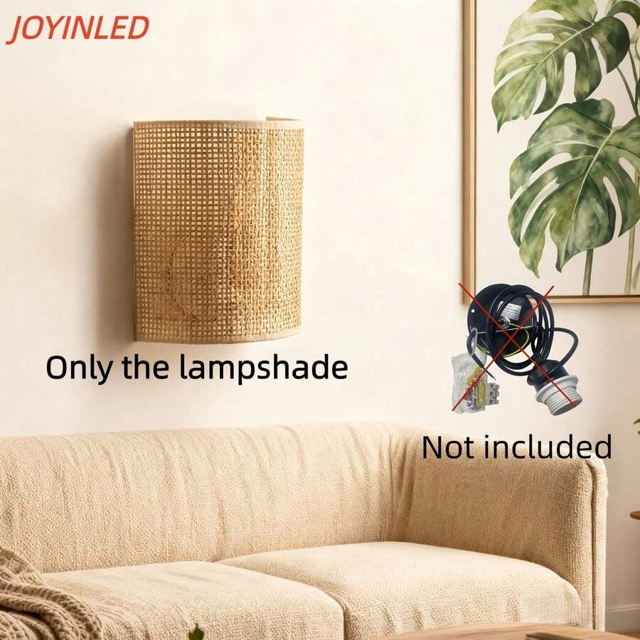 JOYINLED 软木壁灯灯罩 20x25 厘米 日式软木壁灯灯罩 手工编织壁灯灯罩 适用于床头照明、客厅照明和卧室沙发旁照明（仅含灯罩）