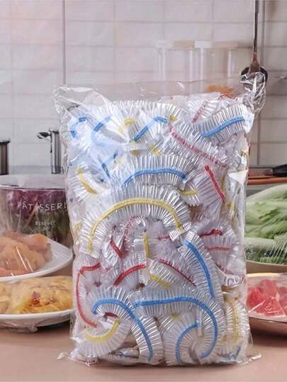 100pcs/Pack Disposable Plastic Food Covers, Colorful Elastic Wrap Film, Reusable Dish Lids, Kitchen Storage Bags