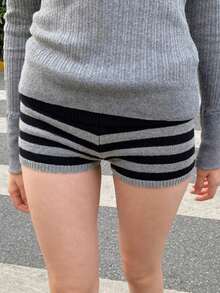 Women's Striped Micro Shorts Y2k Knit Low Rise Booty Mini Shorts Color Block Stretchy Loungewear - Grey - View 2