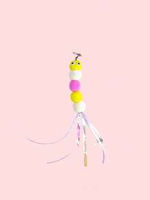 1个猫咪逗猫棒玩具，宠物人造羽毛铃铛替换件，适合猫咪运动和娱乐，手持式逗猫棒，配有可替换的昆虫形状棒头 - 彩色 - 查看 7