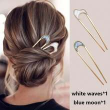 Two Metal Hairpins With Shell Paper Clips, U-Shaped Alloy Bun Tools For Effortless Hair Styling. - 彩色 - 查看 3