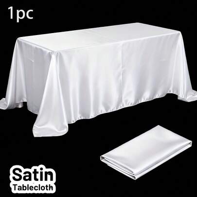 1pc Satin Tablecloth, 220 X 140cm Rectangular Table Cover, Shiny Fabric Tablecloth For Wedding Party Decoration (White)