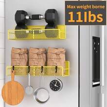 Estante magntico para especias para refrigerador, paquete de 2 estantes magnticos 100% metal, organizador de especias que ahorra espacio con ganchos, estante magntico mvil para nevera - amarillo+paquete de 2 - Ver 5