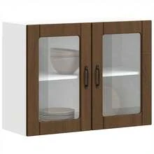 vidaXL Armoire murale de cuisine et porte en verre Lucca chêne marron - Tabac - Voir 5