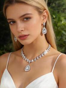 1 Set Classic Big Water Drop Necklace & Earrings Bridal Wedding Jewelry Set, Women Party Accessories - Water Drop - View 4