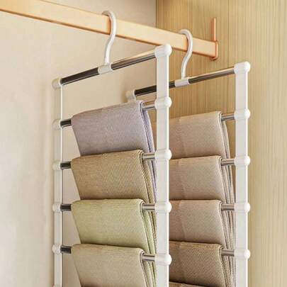 2pcs Multi-Layer Pants Hanger - Space Saving Foldable Design, Suitable For Effective Wardrobe Organization, Plastic Multi-Layer Pants Organizer For Jeans, Leggings And Casual Pants, Home Pants Rack With Seamless Non-Slip Storage, Easy Assembly, Ideal For Holiday Preparation And Seasonal Closet Management; Perfect For Valentine's Day, Mother's Day