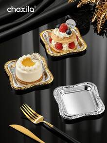 choxila 1/2/3件套磨砂金边杯托，方形杯托，杯垫，餐盘，枣盘，糖果盘，适用于家庭、咖啡馆、斋月 - 銀色 - 查看 2