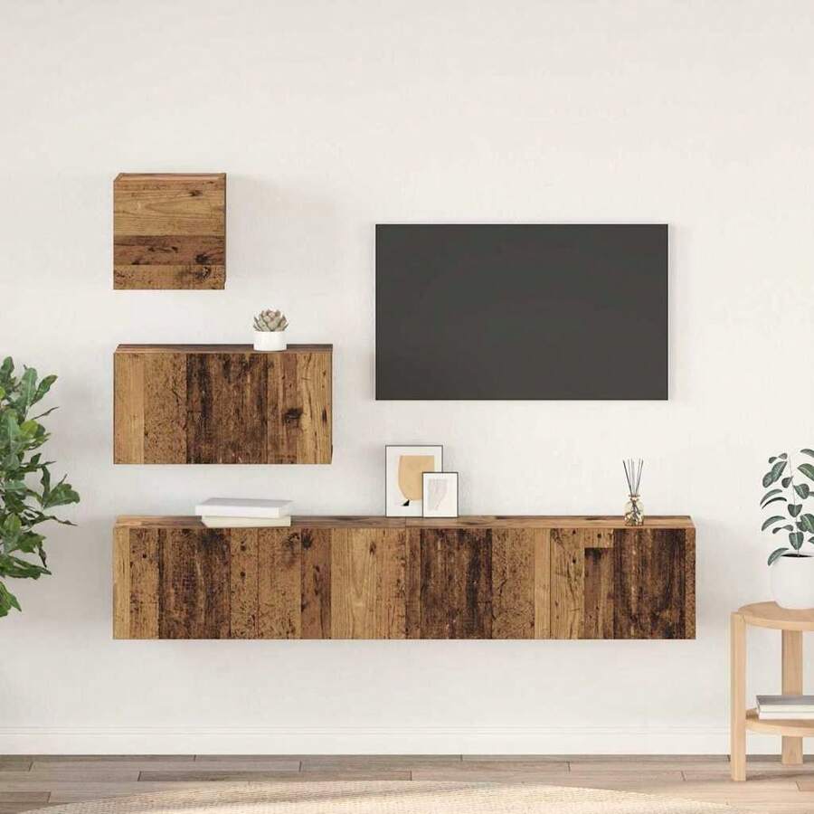 vidaXL Ensemble meuble TV 4 pcs Bois Ancien Bois d'ingénierie - Castanho - Ver 1