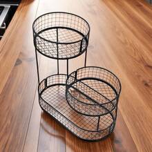 Senmeo 3-Tier Black Metal Fruit Basket (Large Capacity, Lid), Rustproof For Fruits/Veggies/Snacks/Cosmetics/Skincare - màu đen - Xem 2