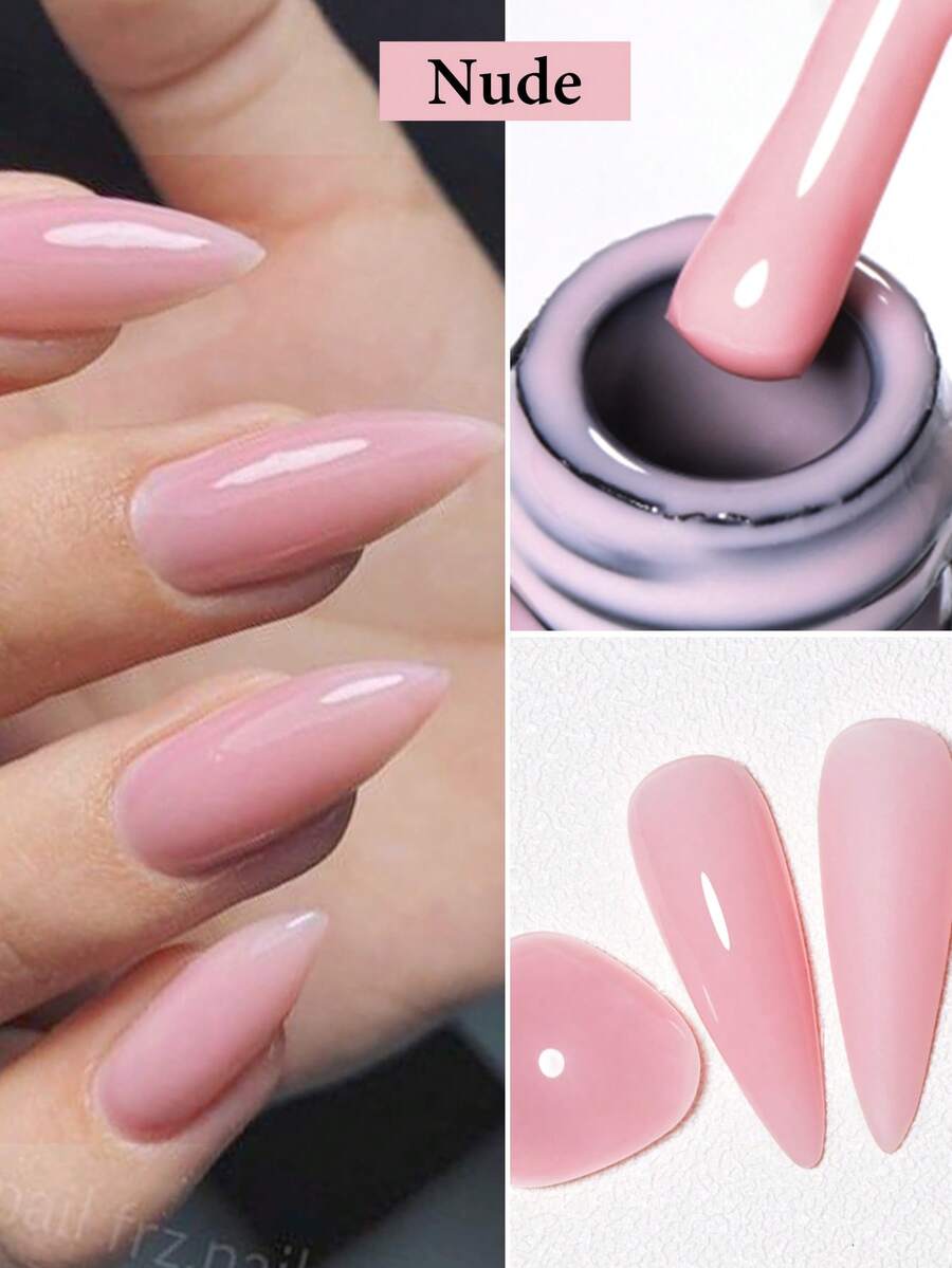 Mtssii 7ml Natural Nude 2 In 1 Rubber Base Gel Nail Polish Milky Pink Jelly White Nail Camouflage Color Coat Semi Permanent Soak Off UV Rubber Gel Base For Nails Manicure Nail Supplies Nail Art Design For Home Salon Gift For Women - 裸色 - 查看 1
