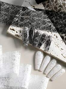 10卷 2.5*50cm Y2K 新款黑白蕾丝转印箔美甲性感全包花胶 DIY 美甲造型工具