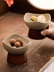 1pc Ceramic Wood Bottom Plate, Asymmetrical Ceramic Bowl, Rough Ceramic Plate, Nut Bowl, Snack Tray, Date Plate, Suitable For Home, Guest Reception, Restaurant, Party