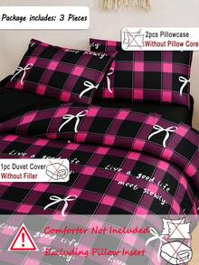 Bộ ga trải giường 3 món họa tiết kẻ caro nơ in chữ và số (1 ga trải giường + 2 vỏ gối, không bao gồm chăn bông), chất liệu sợi polyester mềm mại và thân thiện với da, phù hợp cho phòng ngủ, phòng ngủ chính, phòng khách, sử dụng được quanh năm. - Nhiều màu - Xem 3