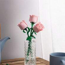 1件/3件装积木拼装仿真玫瑰花，蓝玫瑰、红玫瑰、粉玫瑰，积木花，永生花，室内装饰，卧室装饰，桌面装饰，适合情人节、圣诞节、新年（不含花瓶） - 彩色 - 查看 17