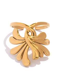 2pcs/1pc Minimalist 18K Gold Plated Stainless Steel Ginkgo Leaf Rings, Can Be Stacked With Other Rings, Women's Jewelry, Fashionable Accessories Suitable For Daily Wear Or As Gifts, Also Suitable For Parties, Holidays And Everyday Wear. - Multicolor - View 11
