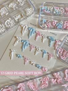 12pcs Nail Art Soft Sculpture Decorations - Satin Bow Accessories Mix, Nail Jewelry Pearlescent Bow Ins Style Nails Nail Supplies - Multicolor - View 2