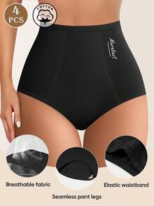 4Pcs Seamless Cotton Panties High Waist Women's Briefs Lifting Buttock High Elasticity Panty Comfortable & Breathable Women Lingerie - Nhiều màu - Xem 4