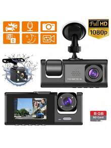 三通道 1080P 全高清行车记录仪，双镜头，2 英寸显示屏，循环录制，不含 SD 卡 - 黑色 - 查看 9