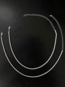 2pcs Set Women's Rhinestone Necklace, Formal Occasion Necklace - Silver - View 2
