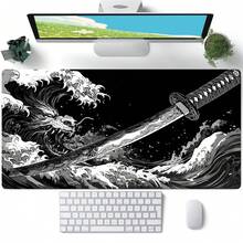 1个黑色波浪和日本武士刀图案鼠标垫，黑白配色，大号桌面垫，缝边设计，防滑橡胶底座，适合家庭办公室使用，多种尺寸可选，可作为送给男朋友/女朋友的礼物 - 彩色 - 查看 8