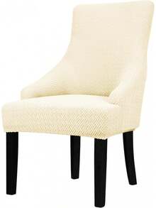 Funda elástica para silla de respaldo alto - Funda reutilizable para silla lateral, protector de silla de acento para comedor, banquete, decoración del hogar (Plata, 2 piezas) - 01 Sarga en forma de T Crema - Ver 1