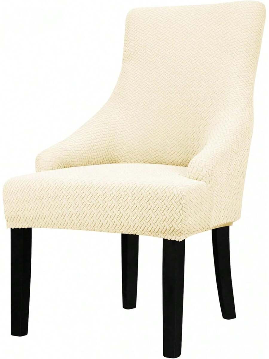 Funda elástica para silla de respaldo alto - Funda reutilizable para silla lateral, protector de silla de acento para comedor, banquete, decoración del hogar (Plata, 2 piezas) - 01 Sarga en forma de T Crema - Ver 1
