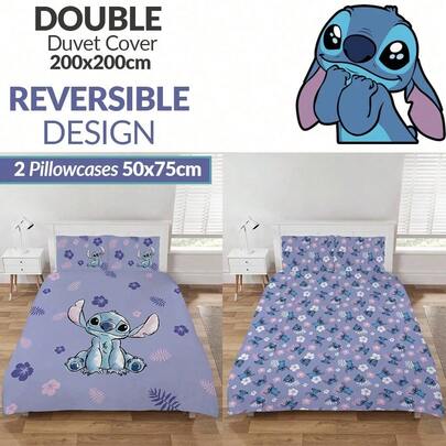 3pcs Lilo & Stitch Duvet Cover Set Double (200x200cm) With 2 Pillowcases - Cute Stitch Bedding Set, Soft Quilt Cover For Kids & Teens, Trending Movie Character Bedroom Decor
