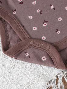 5-Piece Baby Triangle Romper Cotton I Love Mommy Flower Printed Women's Baby Jumpsuit Wrapped Burden Baby Clothes Outfits For Outdoor Use, Daily Home Wear - 中紫紅色 - 查看 4