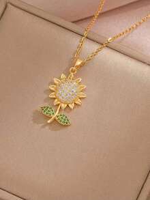 1件向日葵吊坠项链，时尚奢华设计珠宝配饰，适合日常/派对/节日/生日佩戴，礼品 - 彩色 - 查看 3