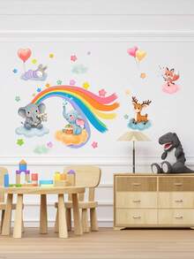 Cute Rainbow Animal Pattern Self-Adhesive Wall Stickers, PVC, Home Spring Decor, Adding Colorful Elements To Baby's Room, Refreshing And Fashionable