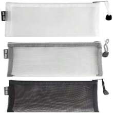 CALLARON 3 piezas Bolsa de Lápices de Nylon con Malla Transparente Estuche de Lápices con Cierre Organizador Portátil de Útiles Escolares Negro y Gris para Estudiantes y Profesionales - como en la foto - Ver 2