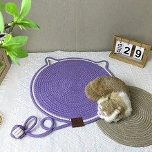1pc Cotton Rope Woven Washable Pet Mat, Cat Scratching Pad & Toy Ball Combo, Suitable For Cat Rest And Play - Multicolor - View 9