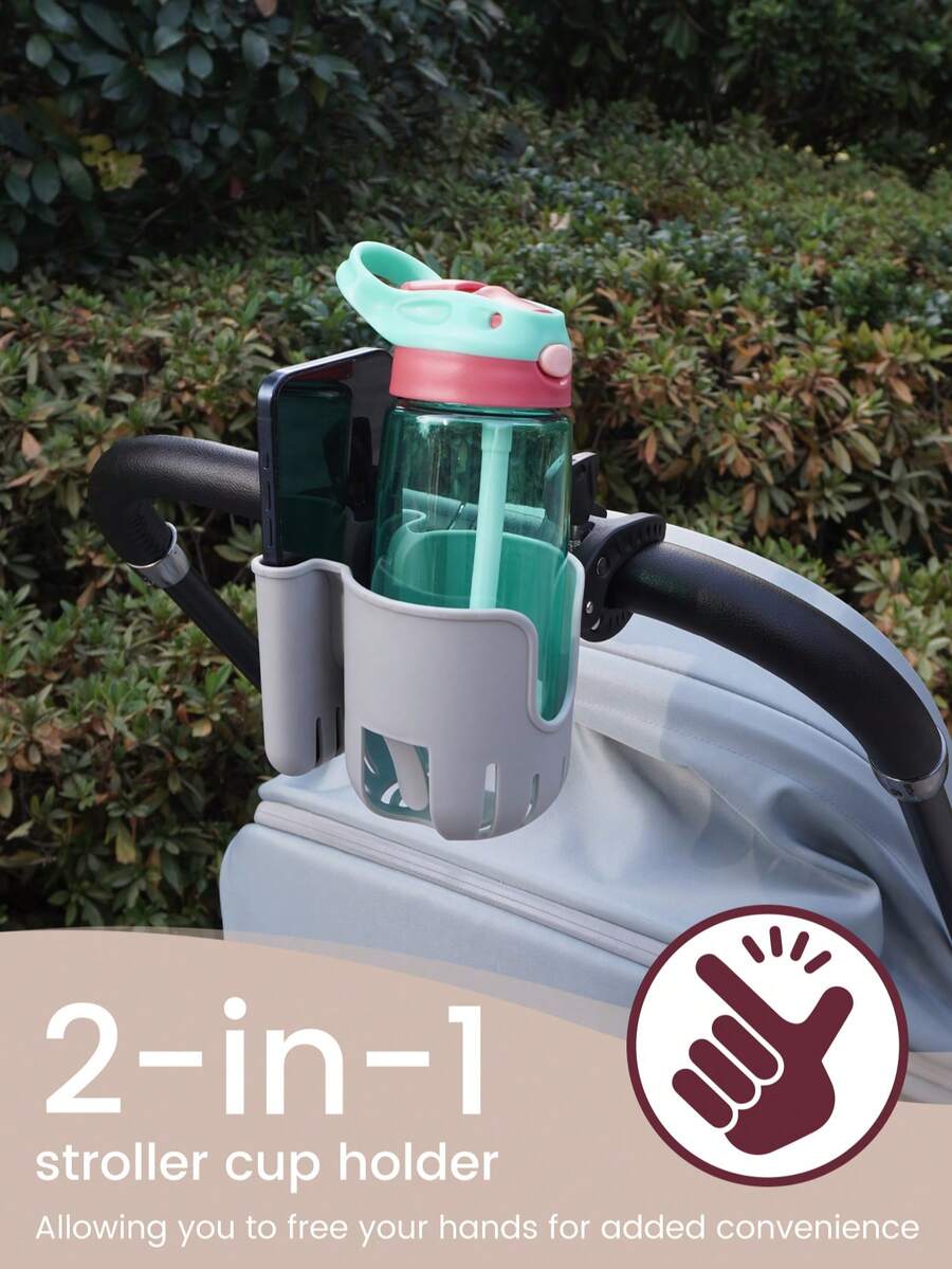 1PC Black & Grey & Pink ABS Universal 2-In-1 Cup & Phone Holder , Compatible With Most Strollers, Bikes, And Mobility Aids - Multicolor - View 1