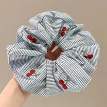 1pcs Delicate Style Blue Striped Red Bow Cherry Scrunchie Hair Tie Fashionable Hair Accessories - A - Xem 7