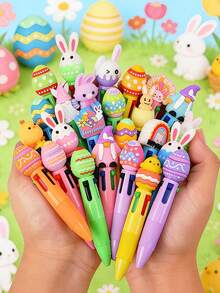 10pcs Easter Party Favor Pens, 4-In-1 0.5mm Multicolor Ballpoint Pens, Suitable For Office, Sports Enthusiasts, Unique Easter Gifts, Gift Bag Fillers, Cute Cartoon 4-Color Ballpoint Pens, Multicolor Push-Button Pens, Suitable For School Supplies, Stationery, Easter Gifts, Back To School Gifts, Cartoon Animal Ballpoint Pens, 0.5mm, Rabbit Easter Party Favors - Multicolor - View 4
