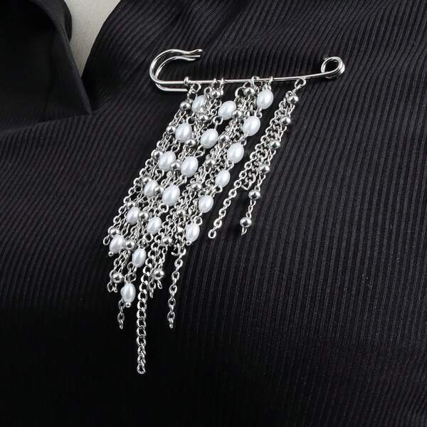 1 Peça Broche Redondo de Liga de Alumínio com Borla Personalizada e Pérola, Acessório de Moda para Mulheres em Festas